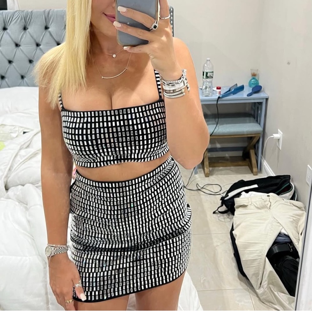 Windsor Black and White Embellished Mini Pencil Skirt